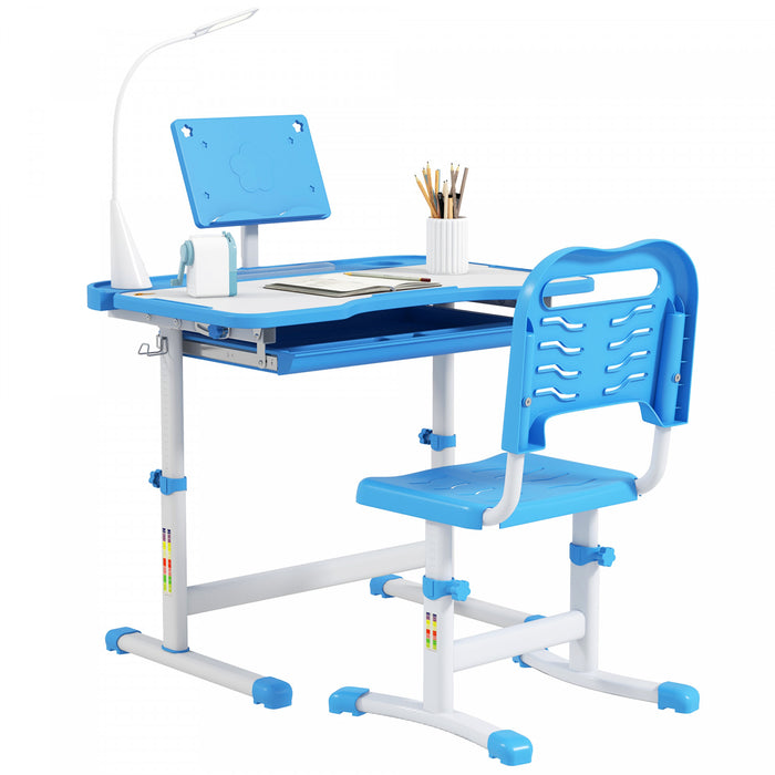 Qaba Ensemble Bureau Et Chaise Pour Enfant Bureau D'ecriture Reglable, Bleu