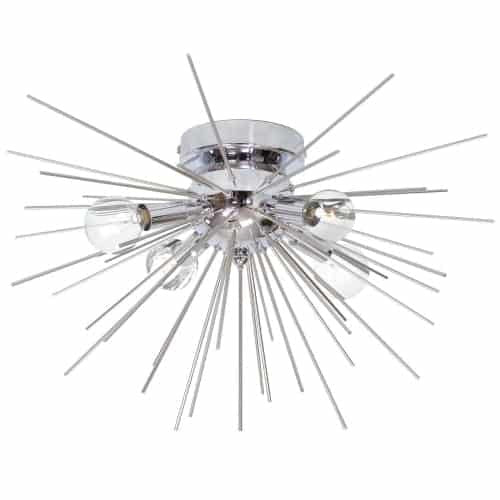 Plafonnier affleuré Vega de Dainolite avec fini argenté et chromé poli, et 4 ampoules