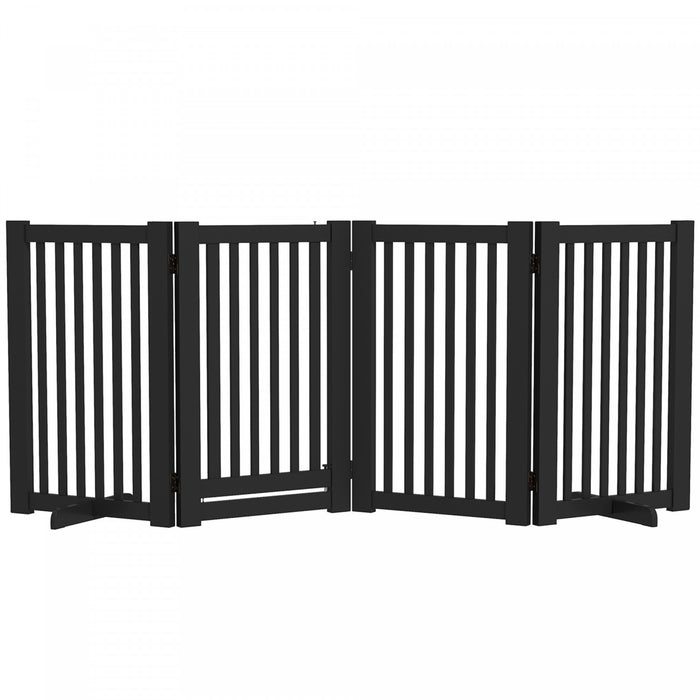 Pawhut Barriere Autoportante En Bois Pour Animal Domestique - Barriere D'interieur Pliable Pour Chien - Barriere De Securite Avec Porte, En Forme De Z - 4 Panneaux, Noir