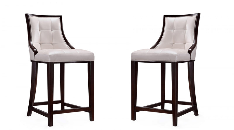 Tabouret de comptoir traditionnel en bois Fifth Avenue avec assise rembourree, blanc perle - Lot de 2