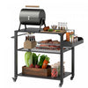 Outsunny Three-Shelf Outdoor Grill Dining Cart, Pizza Oven Stand with Storage Rack, Side Handle, BBQ Movable Food Prep Table with 4 Wheels for Backyard Party