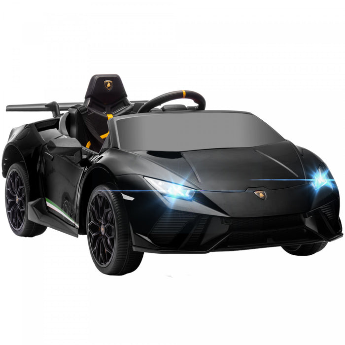 Qaba Voiture Electrique 12v Pour Enfants, Lamborghini Huracan Sous Licence, Voiture Pour Enfants Avec Telecommande, Suspension A Ressort, Lumiere Led, Musique, Pour 3 A 6 Ans, Noir
