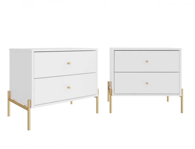 Table de nuit Jasper Moderne 25\" en blanc (2 tiroirs) - Lot de 2