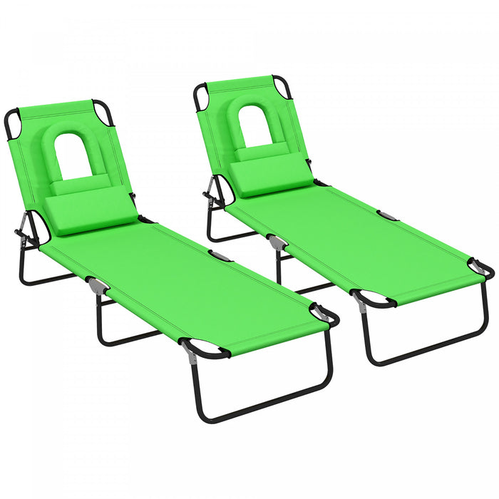 Outsunny 2pcs Chaise Longue Reglable, Chaise Longue Pliante Pour Le Jardin