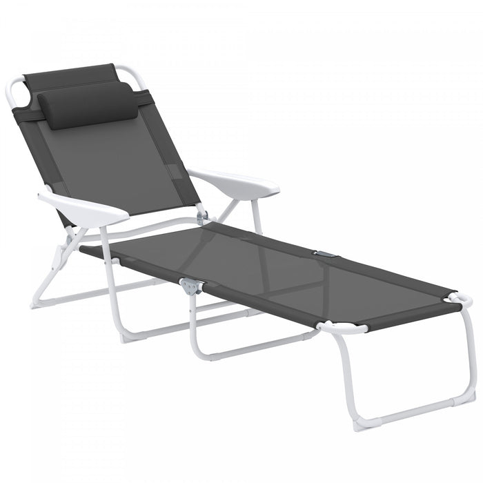Outsunny Chaise Longue D'exterieur Avec Dossier Reglable, Gris Anthracite