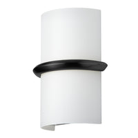 Applique murale Wallace de Dainolite en verre blanc opale, avec fini noir mat et ampoule de 14 W