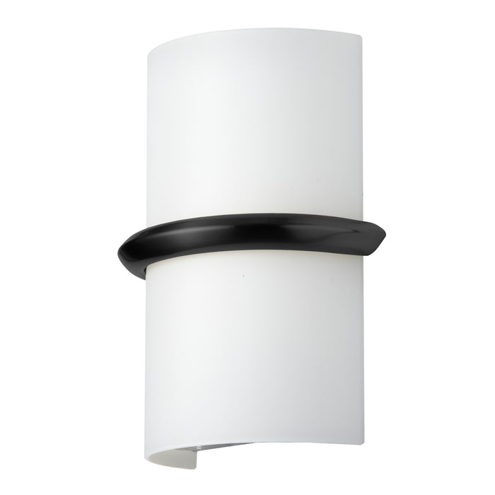 Applique murale Wallace de Dainolite en verre blanc opale, avec fini noir mat et ampoule de 14 W