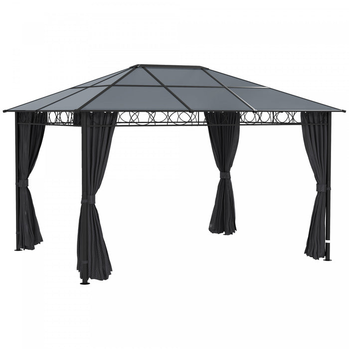 Outsunny Auvent A Toit Rigide 13' X 10', Tonnelle De Terrasse, Gris Fonce