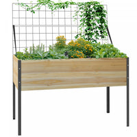 Outsunny Lit De Jardin Sureleve En Bois Avec Treillis Et Doublure De Lit, Jardiniere Surelevee Avec