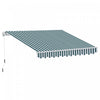 Outsunny 10x8pi Auvent De Terrasse Retractable Manuel Resistant A L'eau Pare-soleil Exterieur Pont Fenetre Porte Auvent Abri Cadre En Aluminium Rayure Verte/blanche