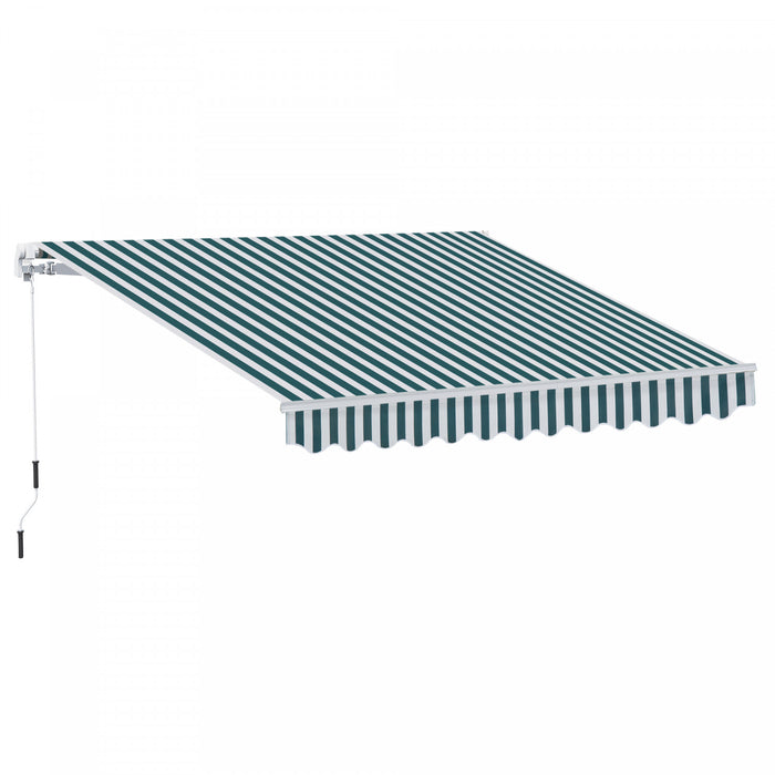 Outsunny 10x8pi Auvent De Terrasse Retractable Manuel Resistant A L'eau Pare-soleil Exterieur Pont Fenetre Porte Auvent Abri Cadre En Aluminium Rayure Verte/blanche