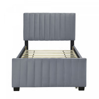 Lit plateforme Ethan rembourre en velours, gain de place, avec tiroir gigogne, taille simple, gris