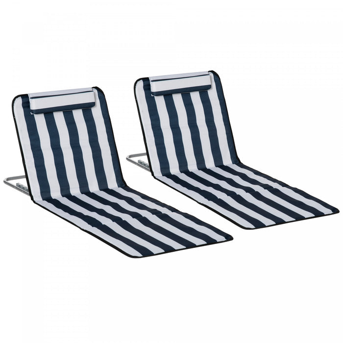 Outsunny Chaise Longue Pliante 2 Pcs, Chaise Longue Avec Oreiller, Bleu