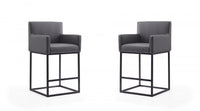 Tabouret de comptoir en metal et tissu gris style mid-century modern Ambassador - Lot de 2