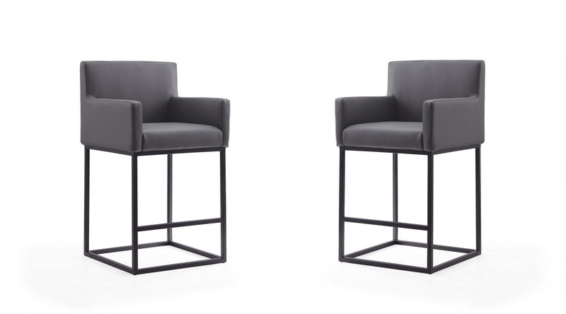 Tabouret de comptoir en metal et tissu gris style mid-century modern Ambassador - Lot de 2