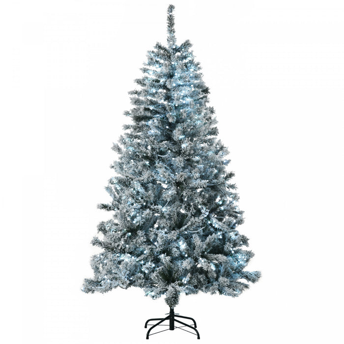 Homcom Sapin De Noel Artificiel Floque 6 Pi Avec Lumieres A Led Blanc Froid