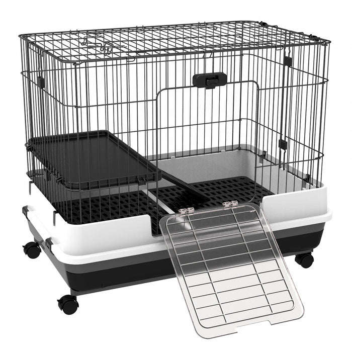 Pawhut Cage A Lapin Roulante Pour Petit Animal Domestique Habitat De Lapin Plateau Coulissant Avec Roulettes Meubles Pour Animaux De Compagnie