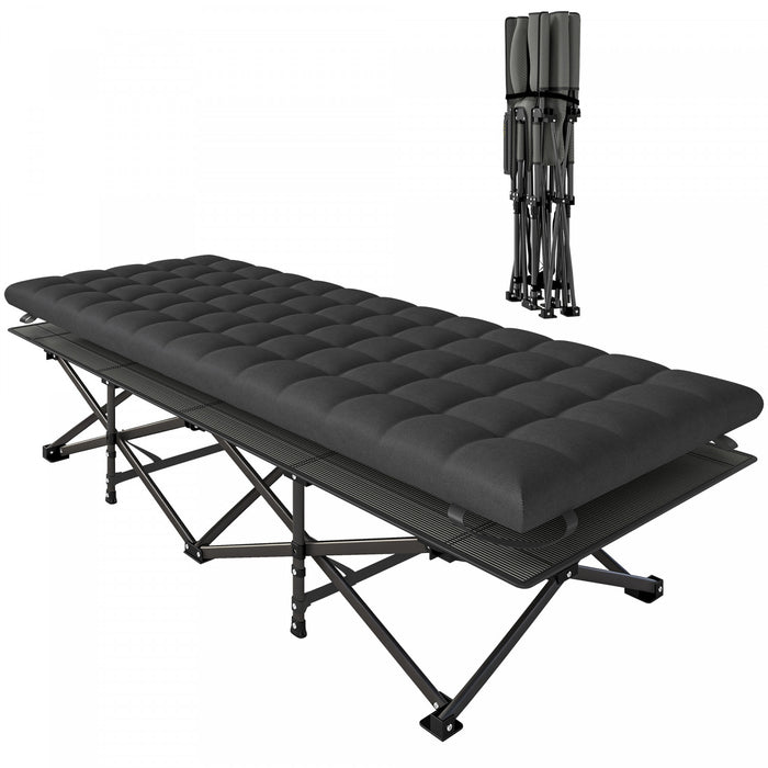 Outsunny Lit de Camping avec Matelas, Lit Pliant Extra Large 80 cm, Noir