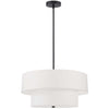 Luminaire suspendu Everly de Dainolite avec abat-jour blanc, 2 niveaux, fini noir mat et 4 ampoules