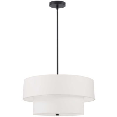 Dainolite Everly 4 Light 2 Tier Pendant Matte Black Finish White Shade Lamp|Luminaire suspendu Everly de Dainolite avec abat-jour blanc, 2 niveaux, fini noir mat et 4 ampoules