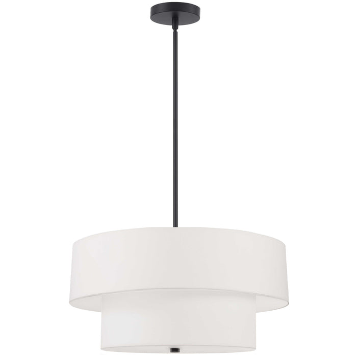 Luminaire suspendu Everly de Dainolite avec abat-jour blanc, 2 niveaux, fini noir mat et 4 ampoules