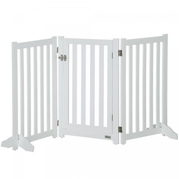 Pawhut Barriere Pliable Pour Chien Avec Porte, Barriere Autoportante A 3 Panneaux Avec Pieds De Soutien, Parc Interieur Pour Chiens De Taille Moyenne Et Inferieure, Blanc