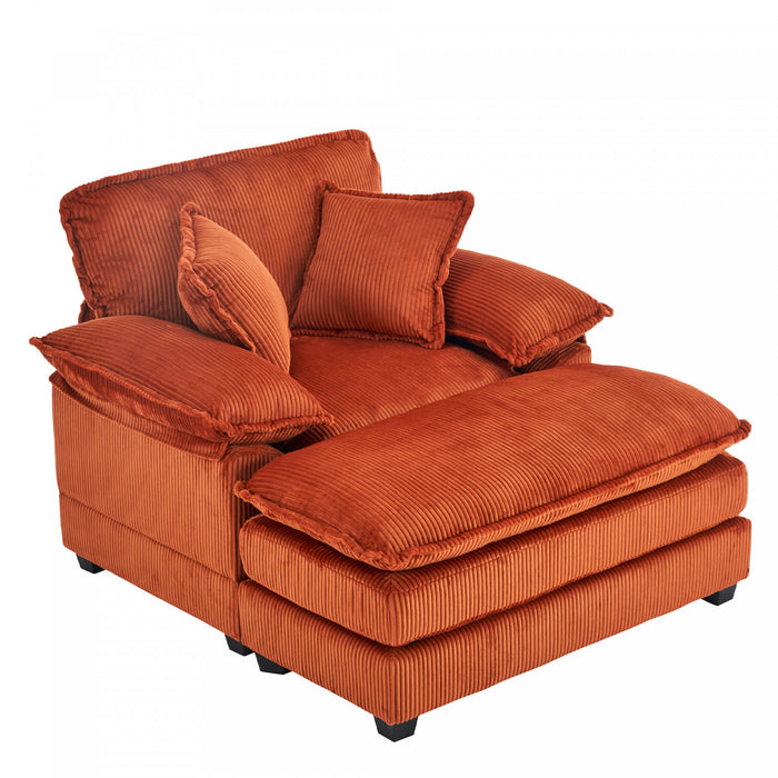Liam Canape d'interieur moderne en velours cotele 46,9\" avec 2 coussins moelleux, Orange