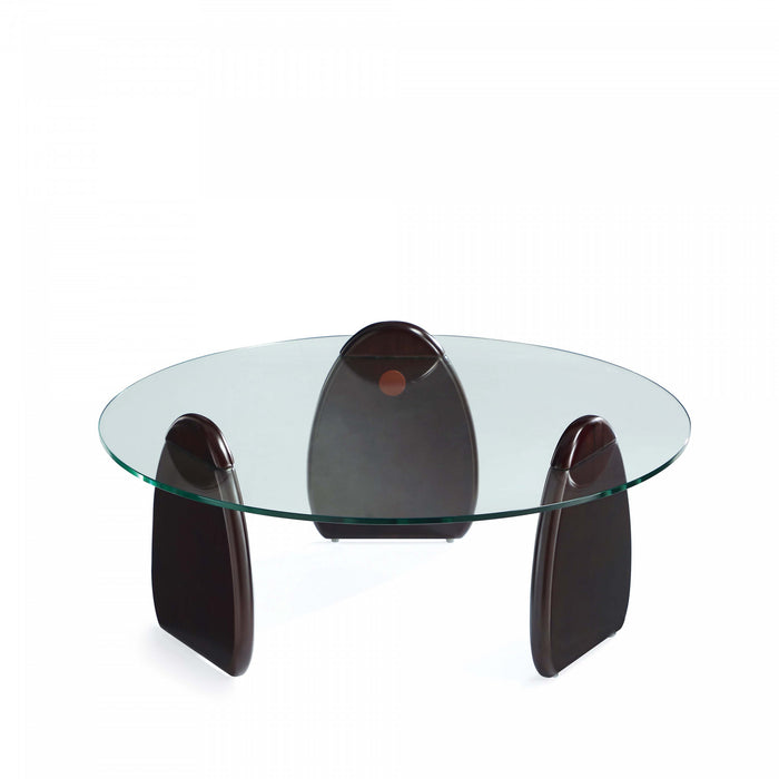 Table basse moderne glamour Artesia en bois noyer avec plateau en verre