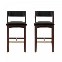 Tabouret de bar moderne Patricia en bois et tissu noir - Lot de 2