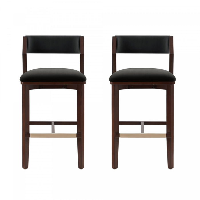 Tabouret de bar moderne Patricia en bois et tissu noir - Lot de 2