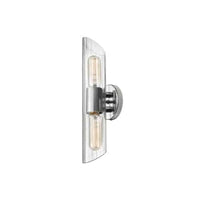 Petite lumière de coiffeuse Samantha de Dainolite en verre cannelé transparent, avec fini chromé poli et 2 ampoules
