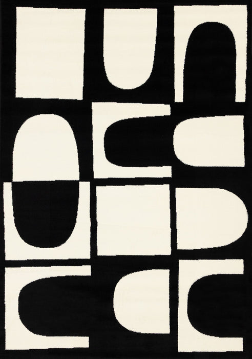 Motif geometrique dynamique noir et blanc Florence, 6'7\" x 9'6\"