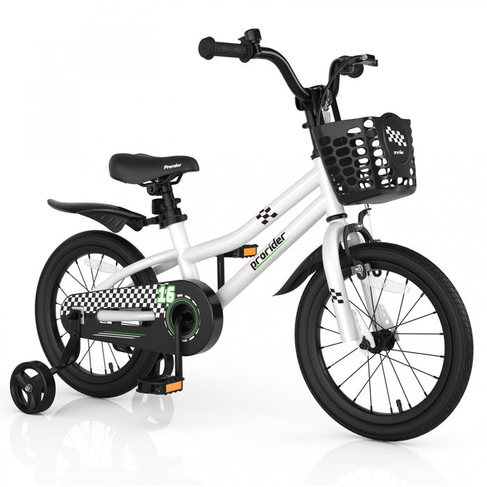 Velo Costway 16\" Pour Enfants Avec Roues D'entrainement Amovibles Et Panier Pour 4-7 Ans Blanc