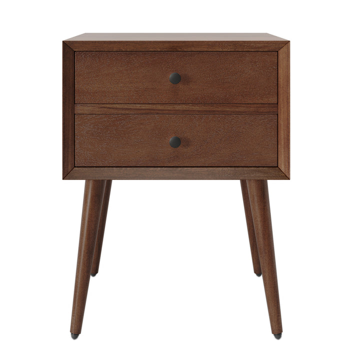 Emma Table de Nuit Moderne Mid-Century avec 2 Tiroirs, Marron