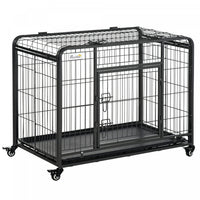 Pawhut Cage Pour Chien Pliable Cage De Transport Sur Roulettes 2 Portes Verrouillables Plateau Amovi