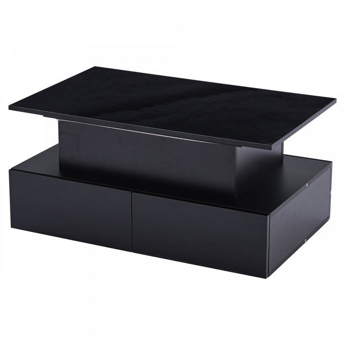 Ethan table basse relevable – table avec eclairage LED et tiroirs de rangement, noir