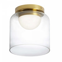 Plafonnier affleuré Nadine de Dainolite de 7 po de diamètre en verre transparent, avec fini laiton vieilli et ampoule à DEL de 10 W