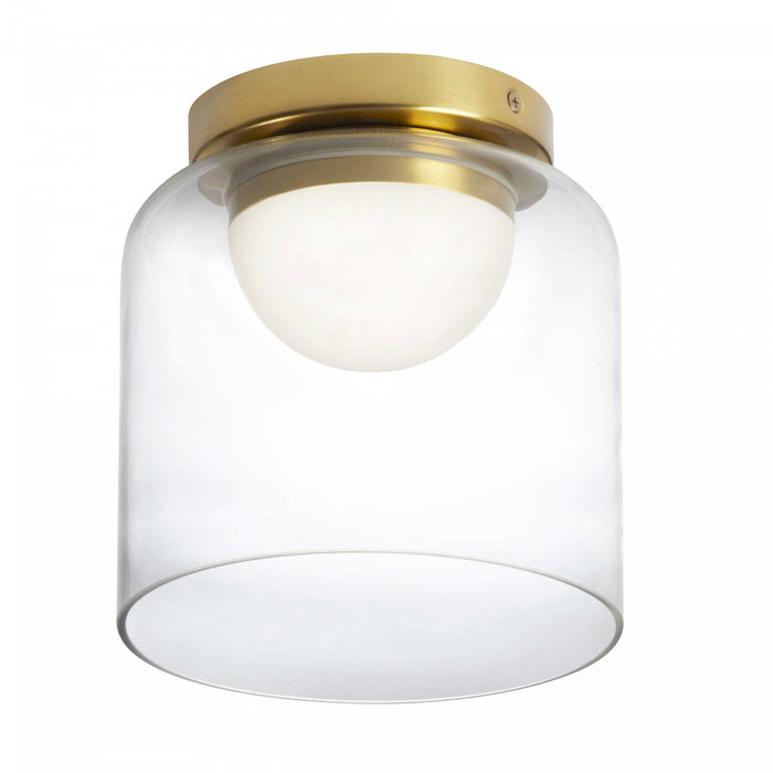 Plafonnier affleuré Nadine de Dainolite de 7 po de diamètre en verre transparent, avec fini laiton vieilli et ampoule à DEL de 10 W