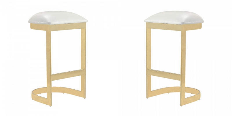 Tabouret de bar moderne en metal et tissu Aura, blanc - Lot de 2