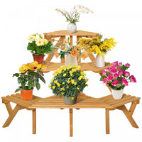 Support De Plante Sureleve Rustique A 3 Niveaux En Bois Outsunny Avec Etageres A Lattes Presentoir I