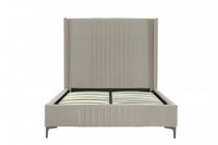 Lit complet Promenade de style mid-century moderne, rembourre en velours, coloris taupe rustique