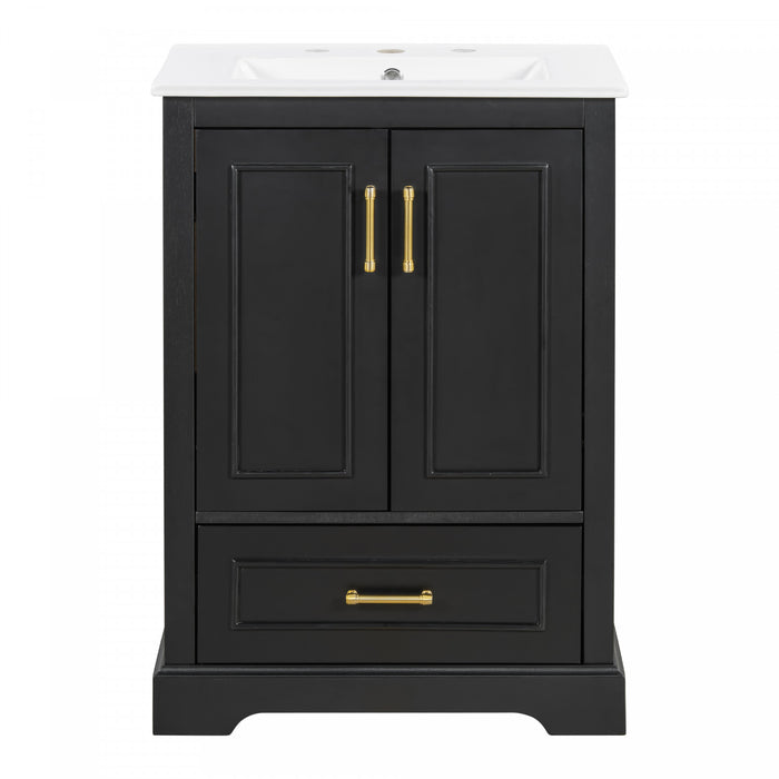 Meuble de salle de bain moderne Colin 24 pouces avec lavabo ceramique et rangement, noir