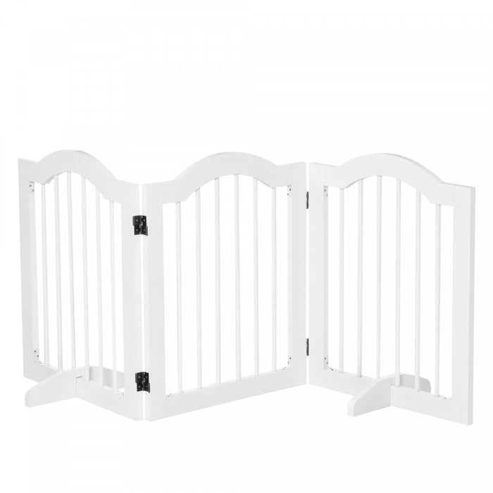 Pawhut Barriere Pliable Pour Chiens 24\" De Haut Barriere Pour Animaux 3 Panneaux Bois Avec 2 Pieds De Support, Pour Interieure Escaliers Porte, Blanc