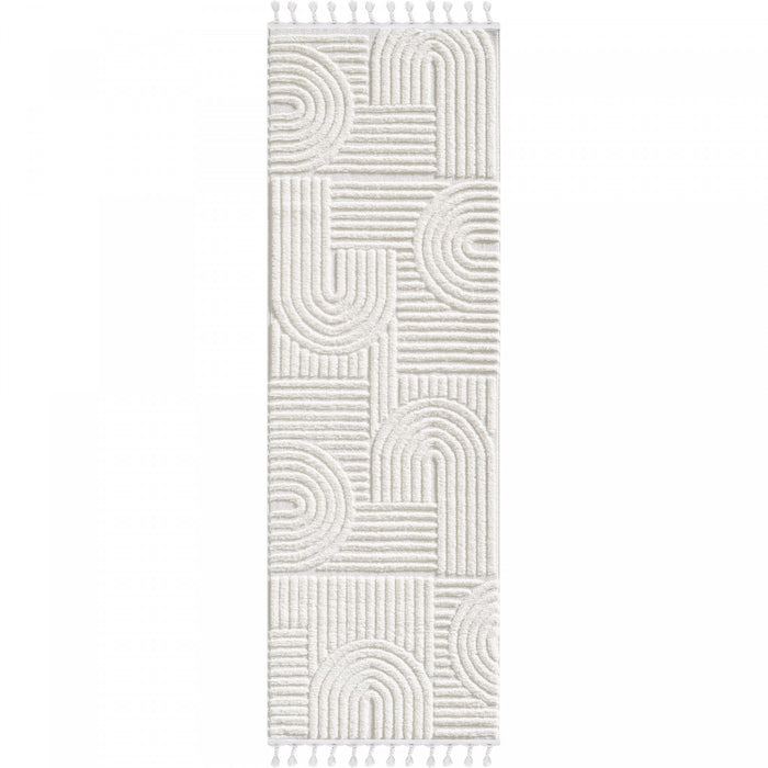 Carpette à poil long Quinto à motif de cercles géométriques - 2 pi 7 po x 8 pi