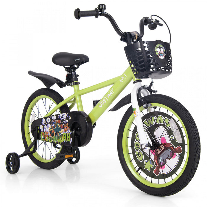 Costway 18\" Velo Pour Enfants Pour 4-8 Avec Guidon Reglable En Hauteur Et Frein A Main En Selle Vert