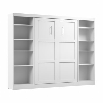 Bestar Pur Full Murphy Bed with Two Shelving Units 109-Inch Wall Bed - White|Lit double escamotable mural Pur de Bestar de 109 po avec 2 meubles à tablettes - blanc