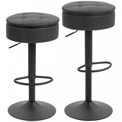 HOMCOM Bar Stools Set of 2, Swivel Barstools with Storage, Footrest, Black