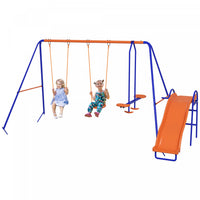 Outsunny 4 En 1 Metal Swing Set Avec Double Balancoire, Planeur, Toboggan, Echelle, Kids Swing Set P