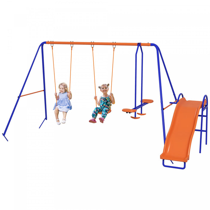 Outsunny 4 En 1 Metal Swing Set Avec Double Balancoire, Planeur, Toboggan, Echelle, Kids Swing Set Pour Jardin, Exterieur, Aire De Jeux, Multicolore