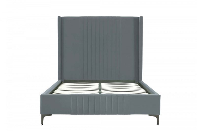 Lit complet Promenade style milieu du siecle moderne en velours gris capitonne